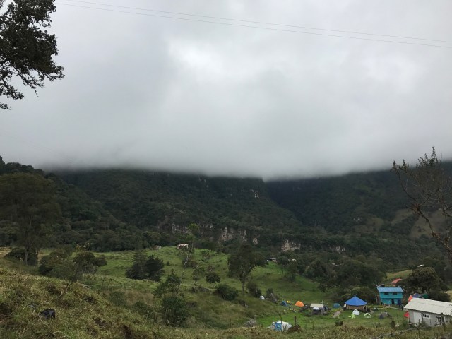 You can just about see the stream of water in the background. That's La Chorrera waterfall